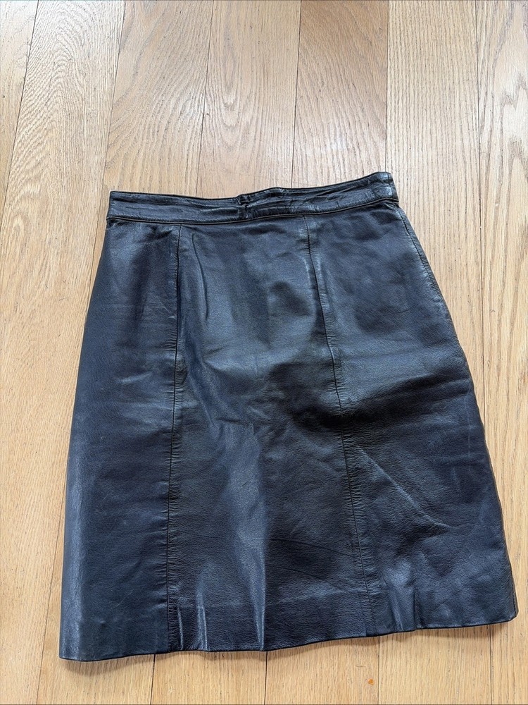 Vintage Wilsons Leather Black Mini Skirt Back Zip Lined Womens Size 6 Moto Biker