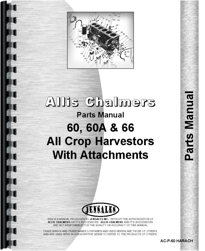 Allis Chalmers 60 66 Combine Parts Manual AC-P-60 HARACH