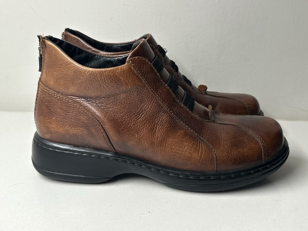 Dansko Erin Brown Leather Slip On Ankle Boot Back Zipper  EU 40 US 10