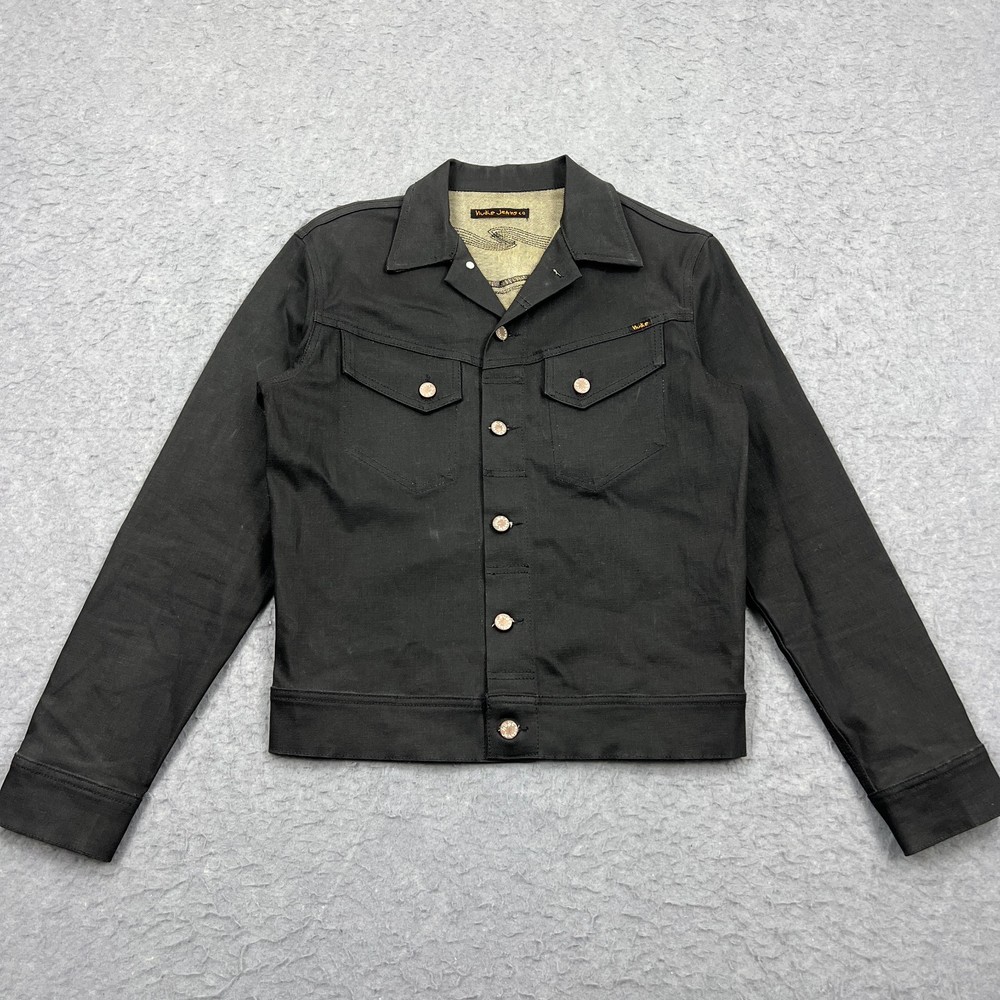 Nudie Jeans Jacket Mens Medium Conny Stretch Dry Black Coated Button Denim Italy