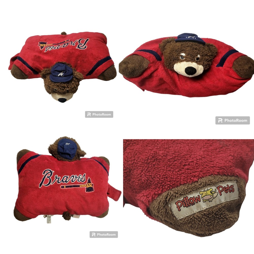 Atlanta Braves 18-inch Plush Pillow Pet Bear with Baseball Hat Stuffed Animal for Kids
