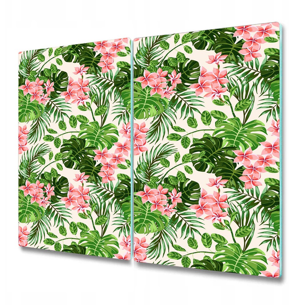 Glass Chopping Board Hibiscus Island Tropical leaves Summer vibes Colourful