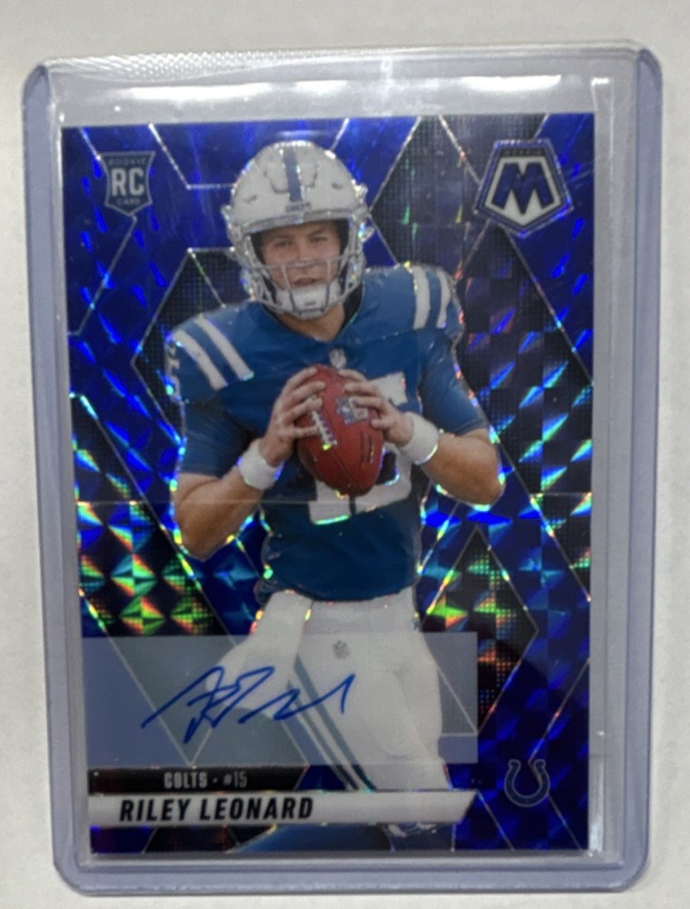 2025 Panini Mosaic Riley Leonard Blue Mosaic Prizm Auto Rookie Colts #372 72/99