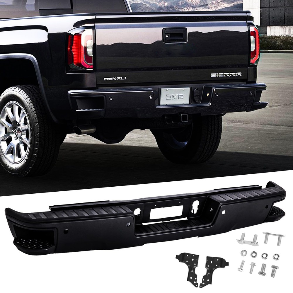 Rear Step Bumper Compatible with 2014 2015 2016 2017 2018 Chevy Silverado/GMC