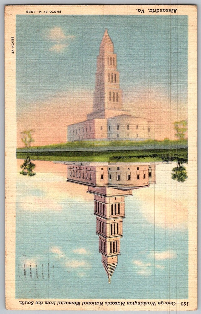 Vtg Linen Postcard George Washington Masonic Alexandria, VA 1940s