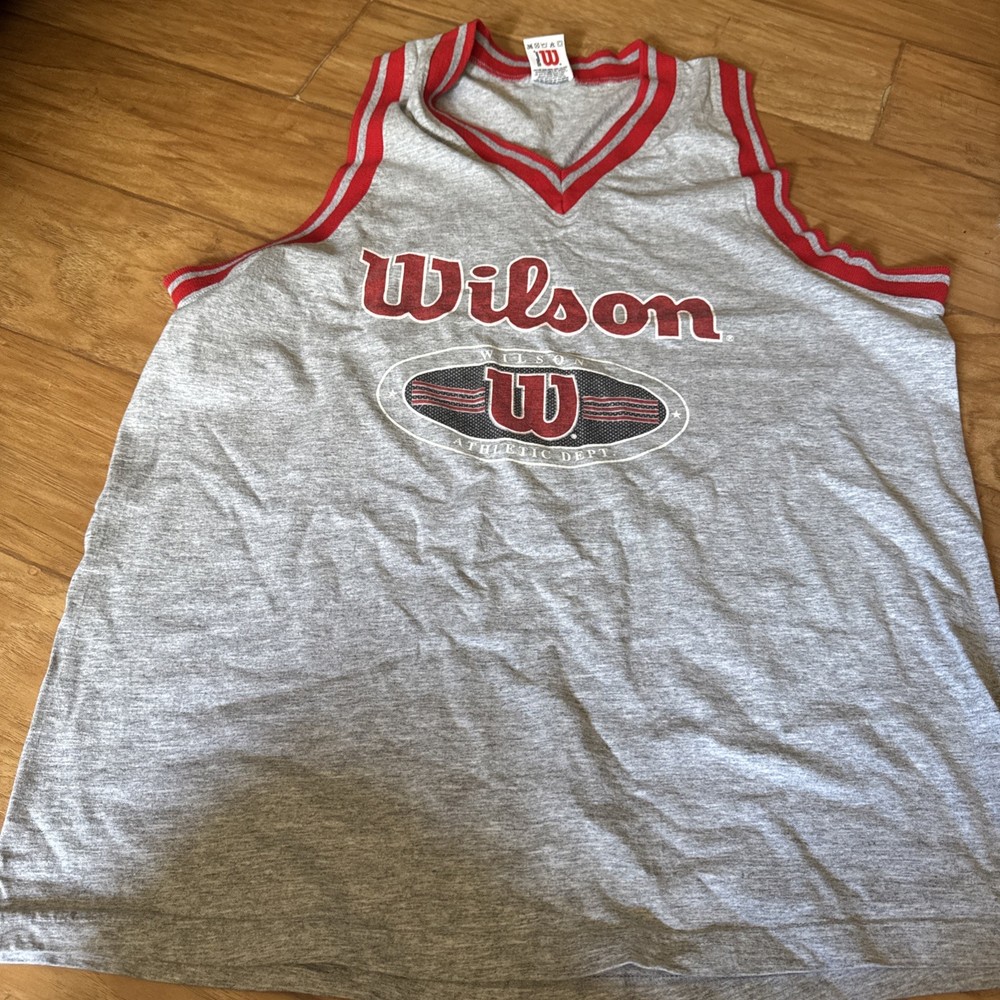 Vintage 90s Wilson Athleticwear Tank Top Shirt Gray Red XL Workout Gym DEN