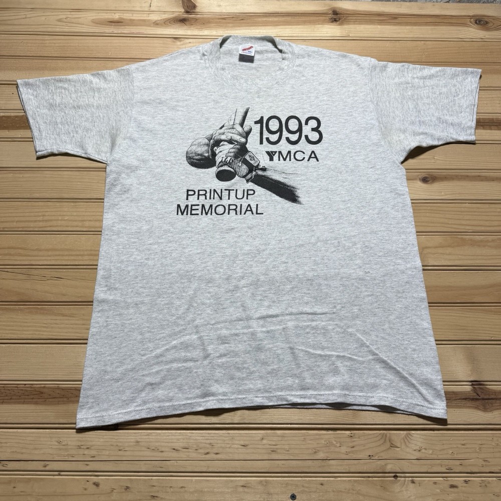 VINTAGE 90s 1993 YMCA Printup Memorial Baseball Tournament Graphic Shirt Size XL
