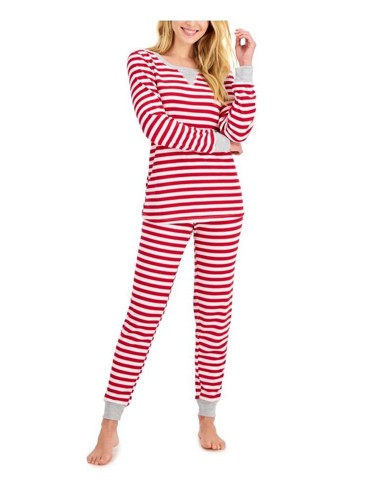 FAMILY PJs Sets Red Striped Long Sleeve Crew Neck Cuffed Sleepwear  Size XS