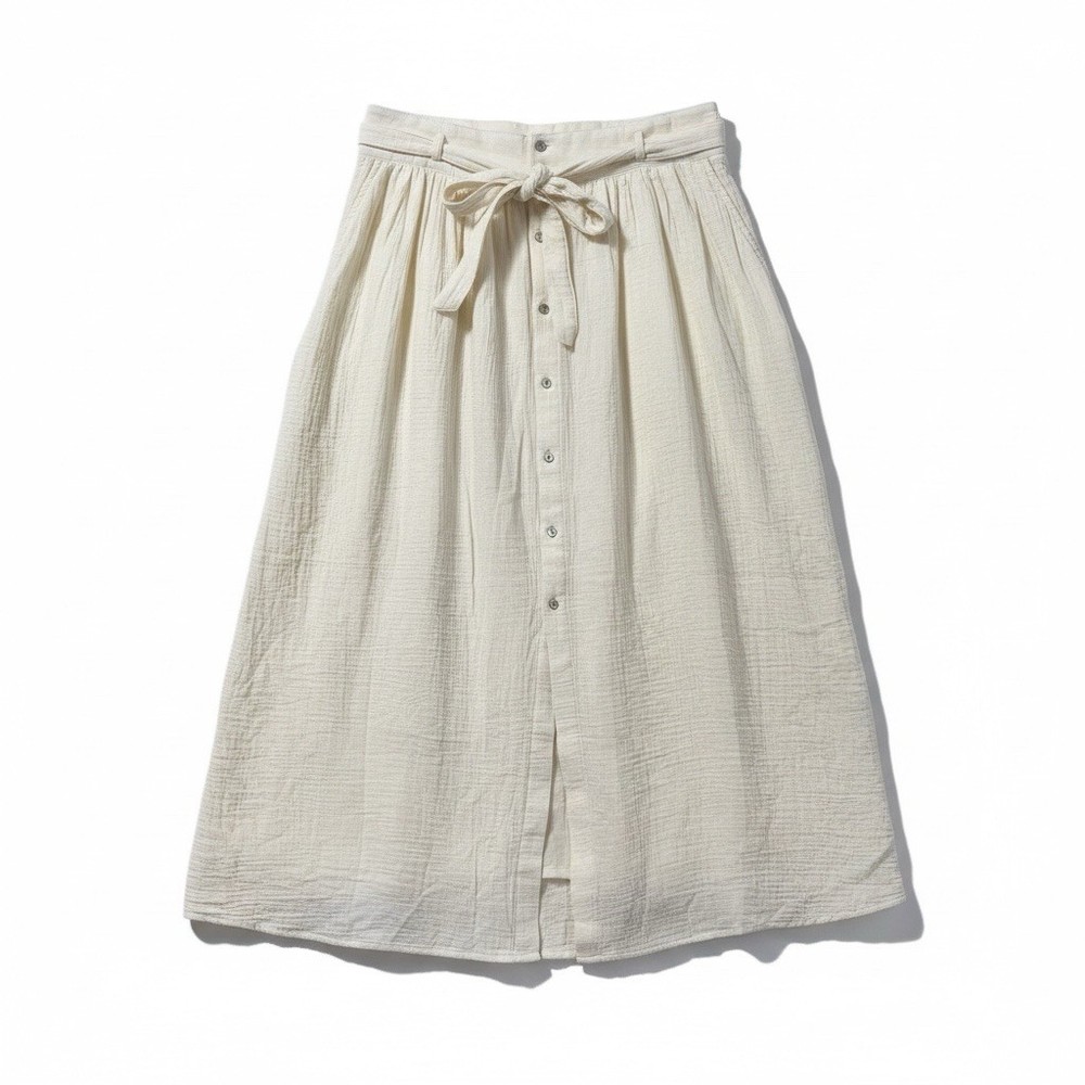 Marbled A-Line Maxi Skirt Women's Large Ivory Cotton Button Front Boho NEW