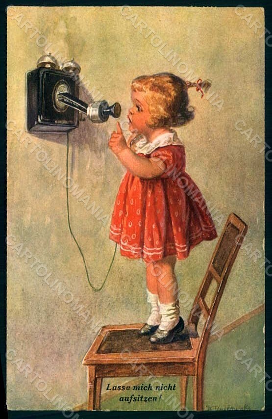 Artist Signed Fialkowska W. Girl Phone serie 1019 postcard HR0872
