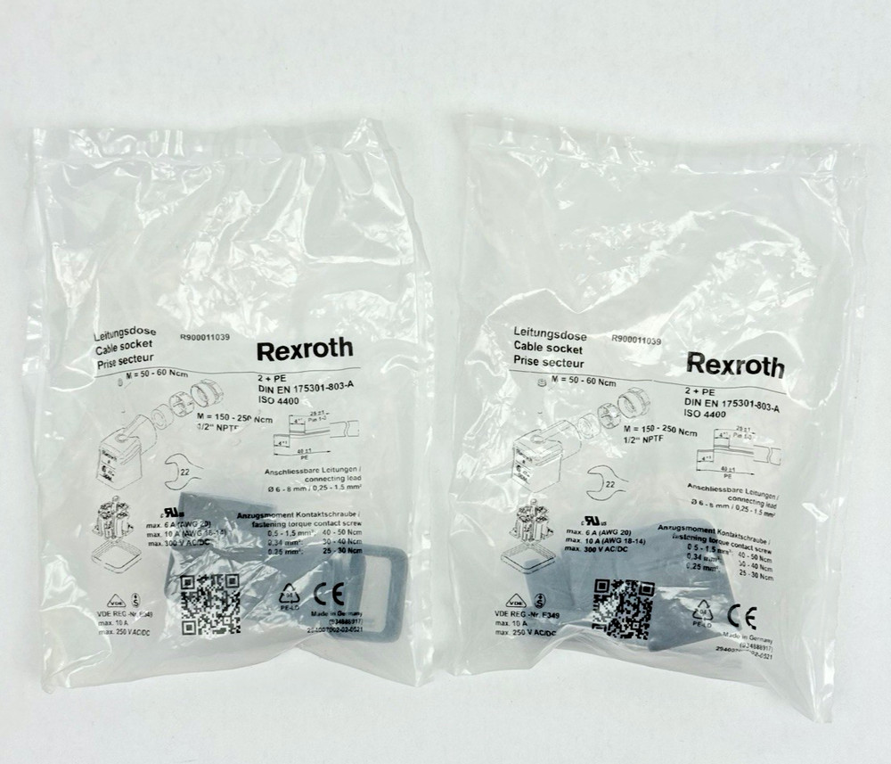 Lot Of 2, Rexroth  R900011039 Cable Socket