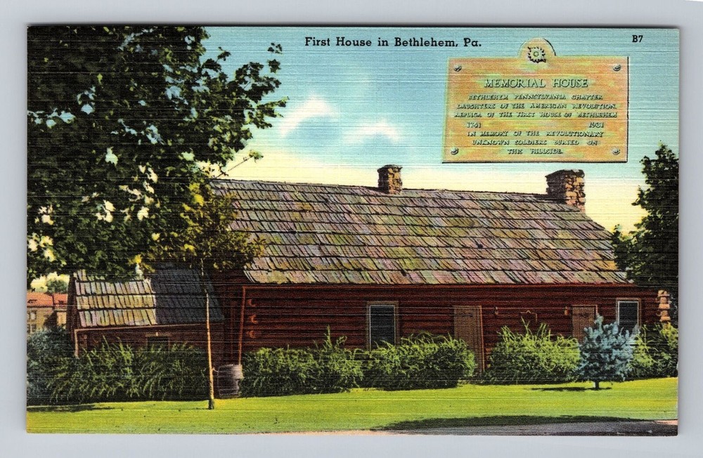 Pennsylvania PA Bethlehem First House Vintage Postcard Posted