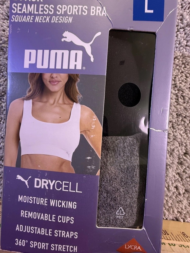 NWT Puma Women’s Seamless Sports Bra Square Neck Size Large 2 Pack Costco
