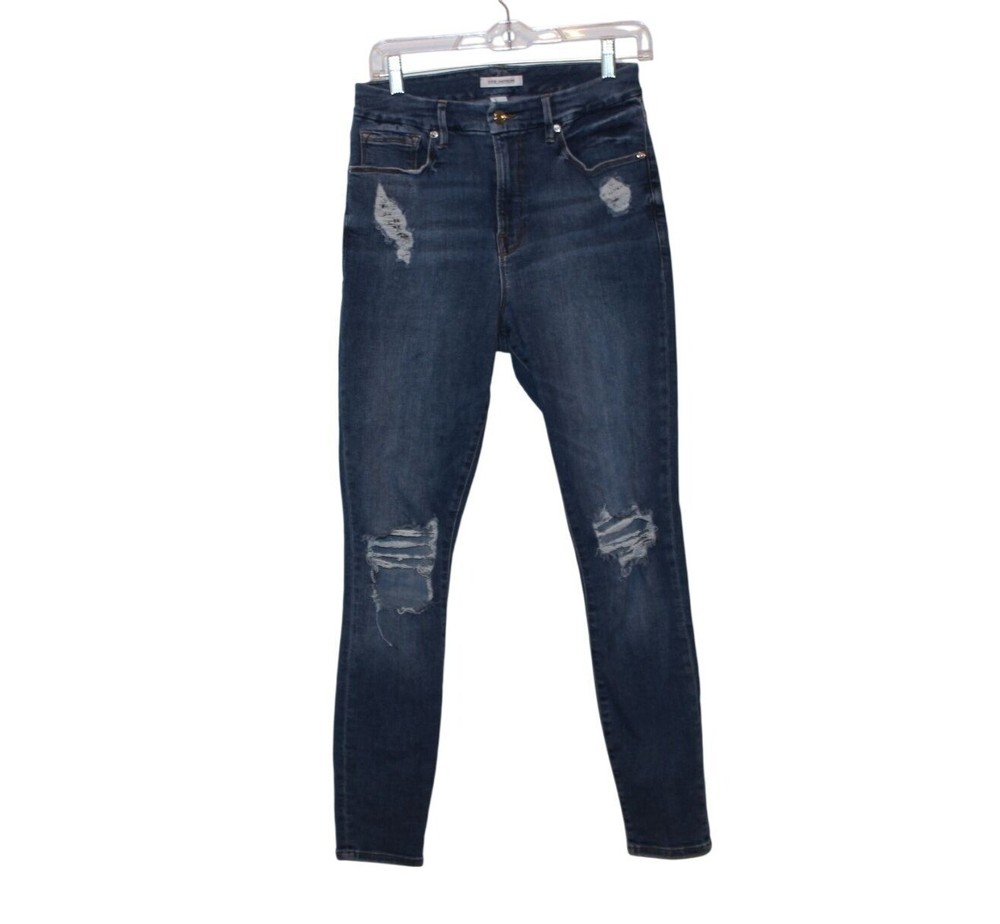 Good American Womens Good WaistHigh Rise Distressed Skinny Jeans Size 8/29 Blue