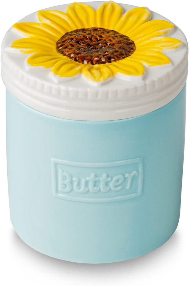 Butter Crock Butter Keeper French Butter Crock Sunflower Blue Butter Saver Blue