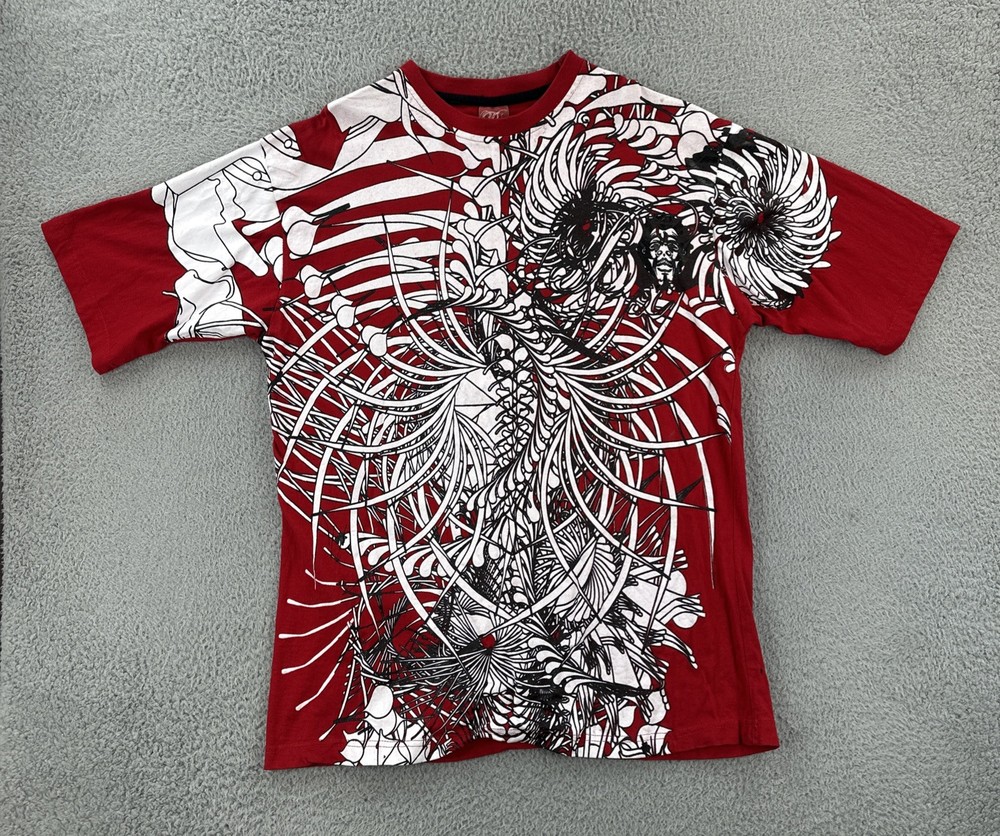 Vintage Bx Men’s Size Large Red T Shirt AOP Graphic Print  Y2K Tee Double Sided