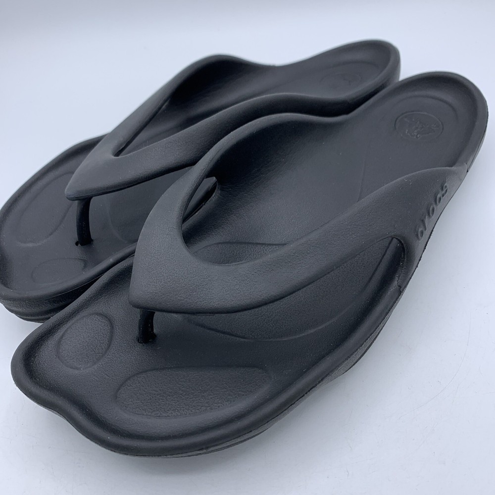 Crocs Women's Almost Barefoot Flip-Flops ABF Thong Sandals Black Size 11
