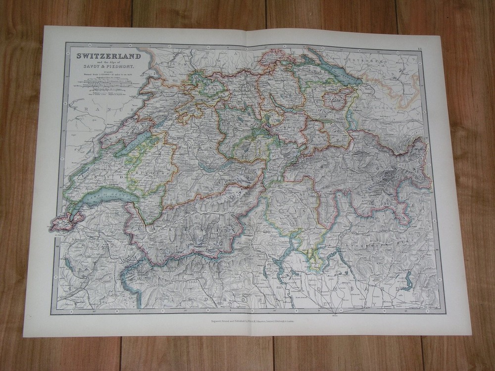 1907 Original Antique Map Of Switzerland / Alps