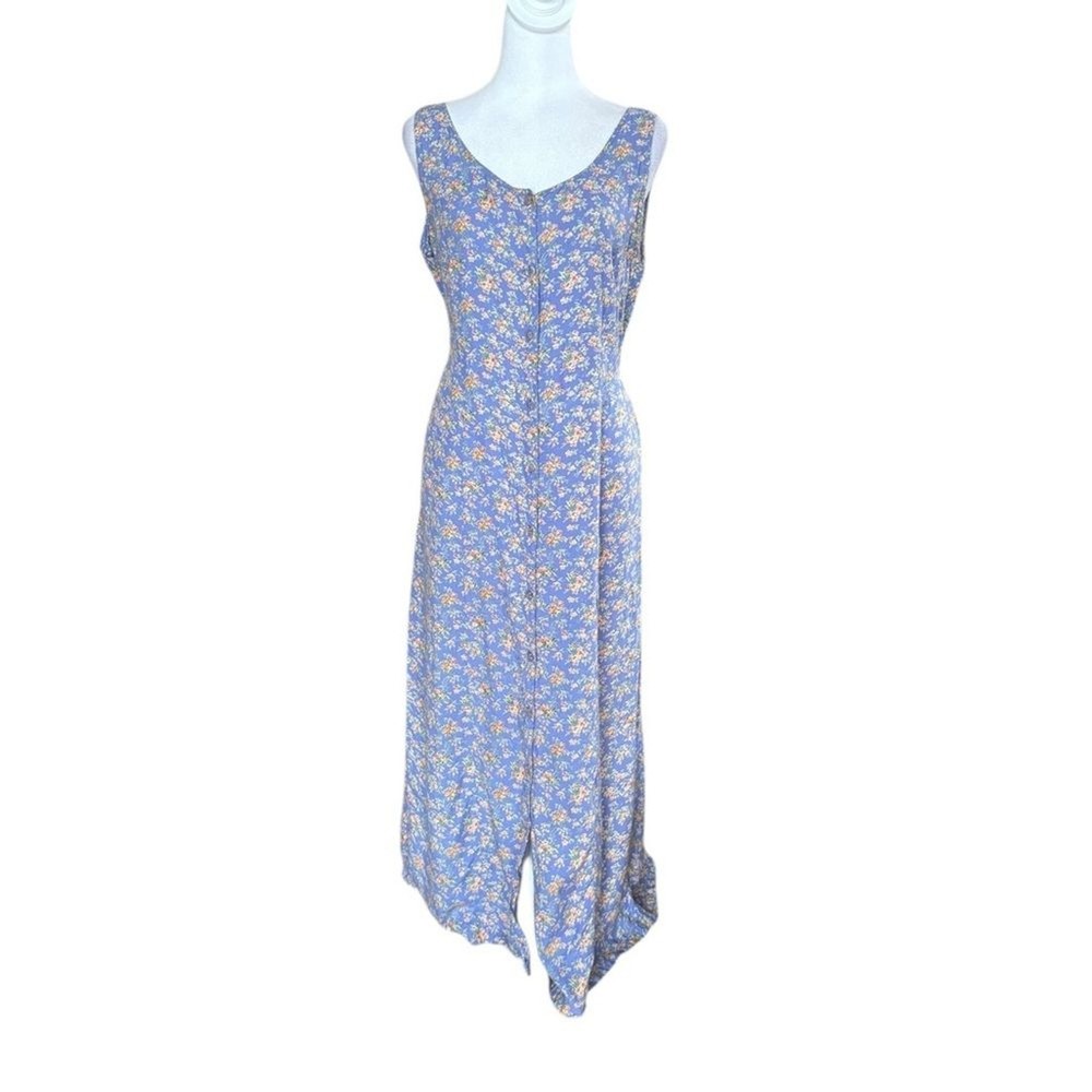 April Cornell For Cornell Trading Vintage Blue Floral Midi Dress Womens Medium