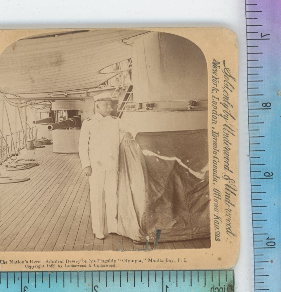 Admiral Dewey on Flagship Olympia Manila Philippines Underwood Stereoview