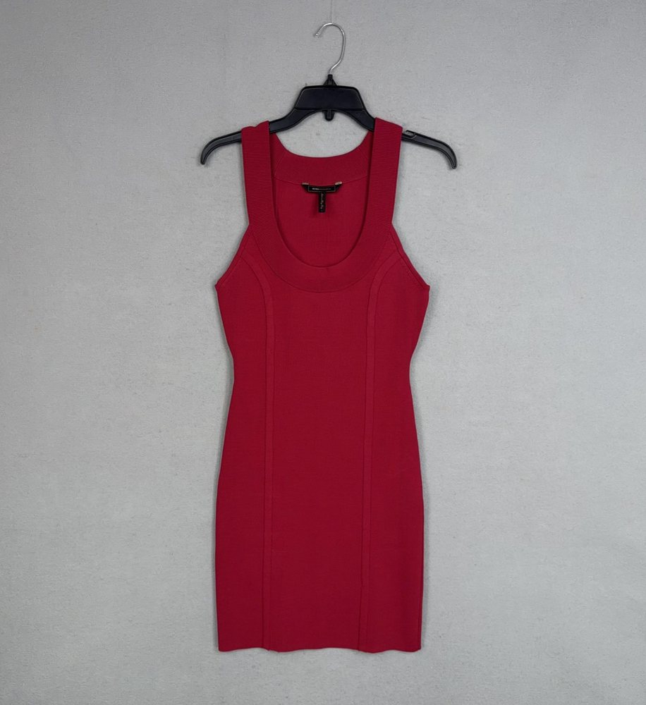 BCBGMAXAZRIA Dress Womens Large Red Bandage Knit Bodycon Tank Mini Party Glam