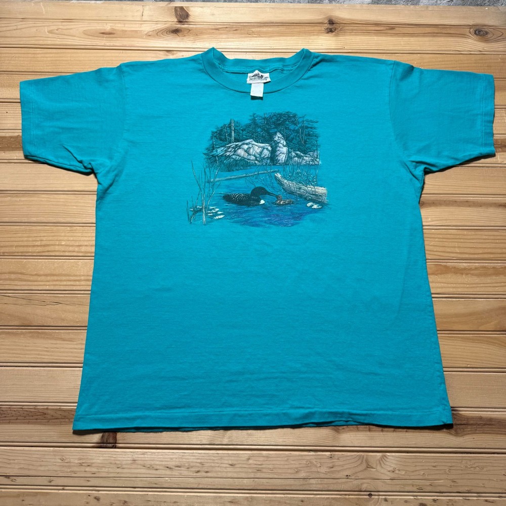 Vintage 90s Loon Bird Lake Nature Wildlife Forest Pond Animal Graphic T-Shirt XL