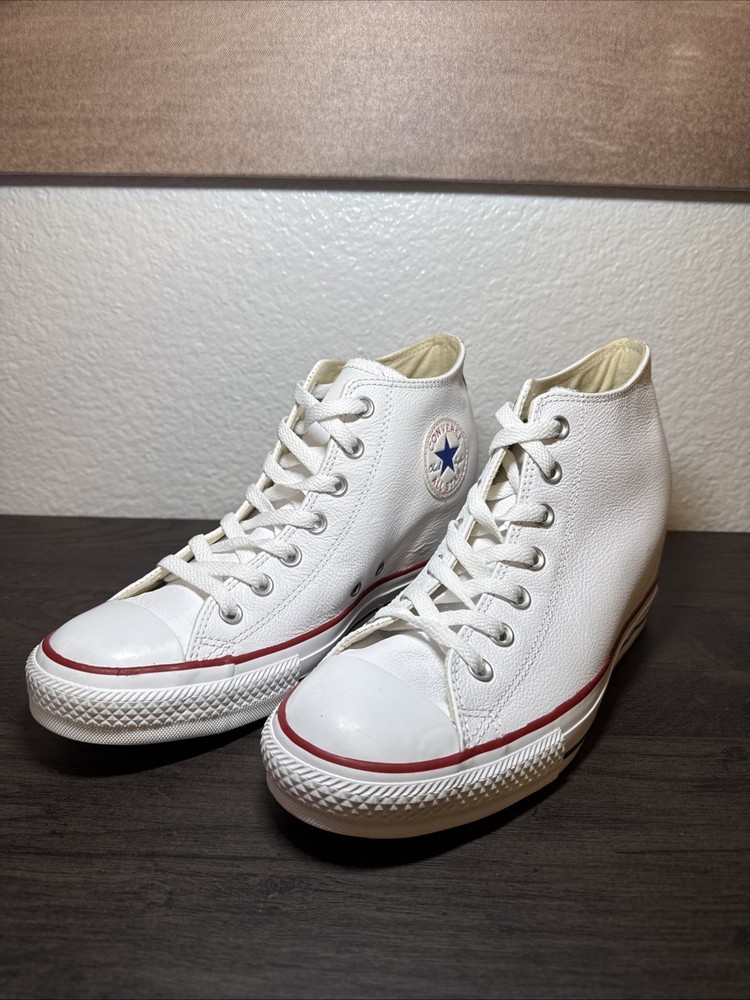 Converse Chuck Taylor All Star Lux Mid White Leather Hidden Wedge Sneaker Sz 11