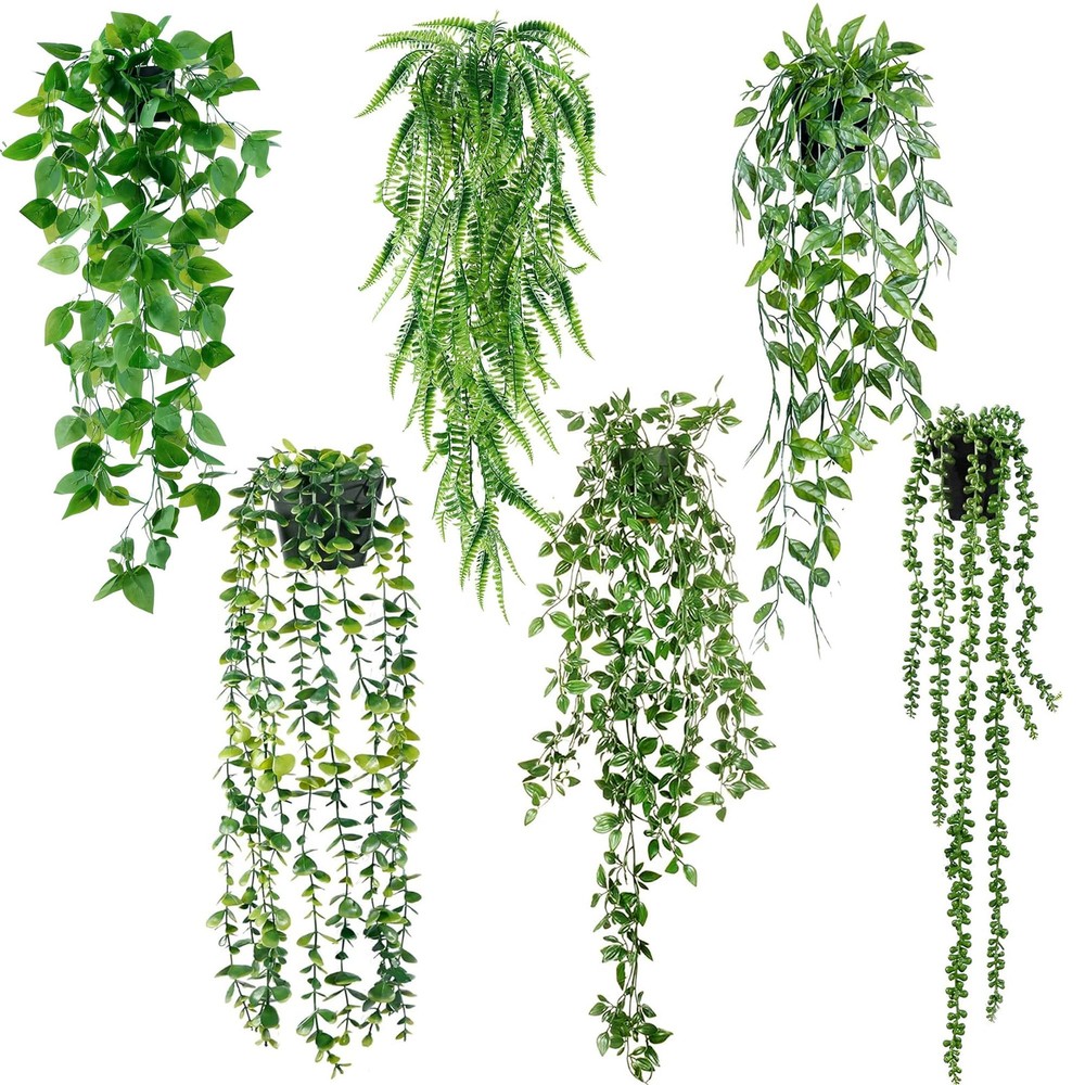 6 Pack Artificial Hanging Eucalyptus Potted Plants for Home Decor