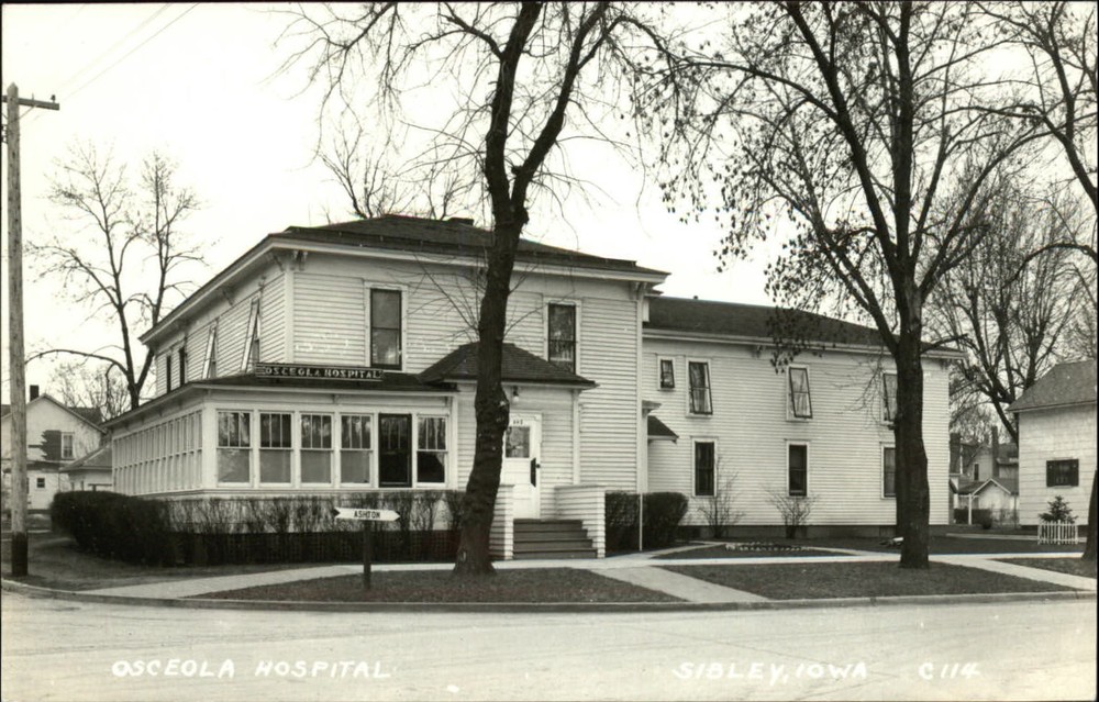 RPPC Sibley Iowa Osceola Hospital building unused vintage real photo postcard