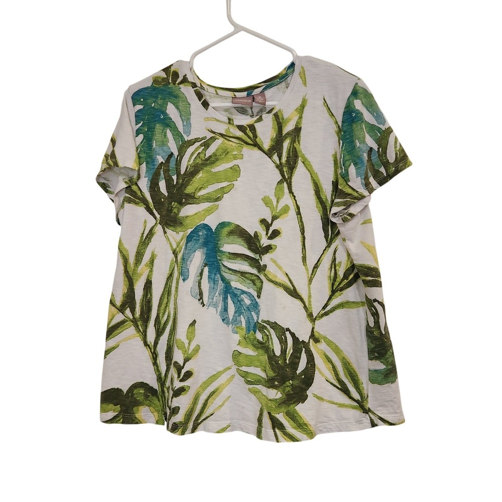 Chico's Green Island Print Slub Short-Sleeve Tee Casual T-Shirt Sze 3 (16/18-XL)