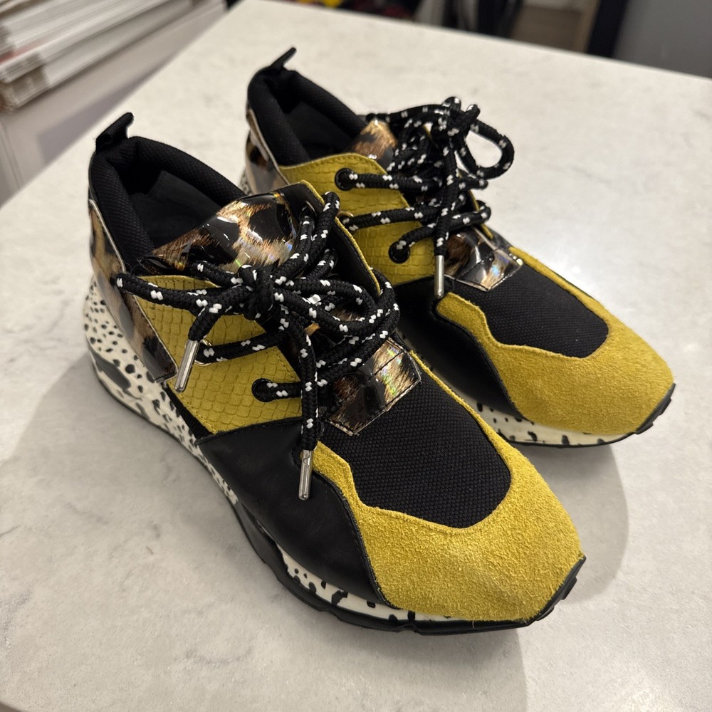 Steve Madden Cliff Yellow Leather Wedge Sneaker Shoes Size 7.5 MSRP $80