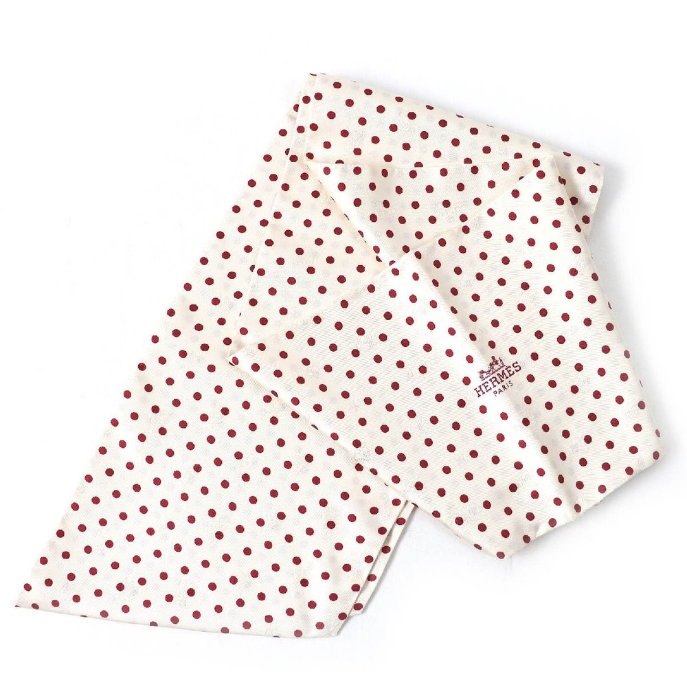 HERMES Maxi Twily Silk Scarf Stole IVOIRE ROUGE Dot Pattern 331419