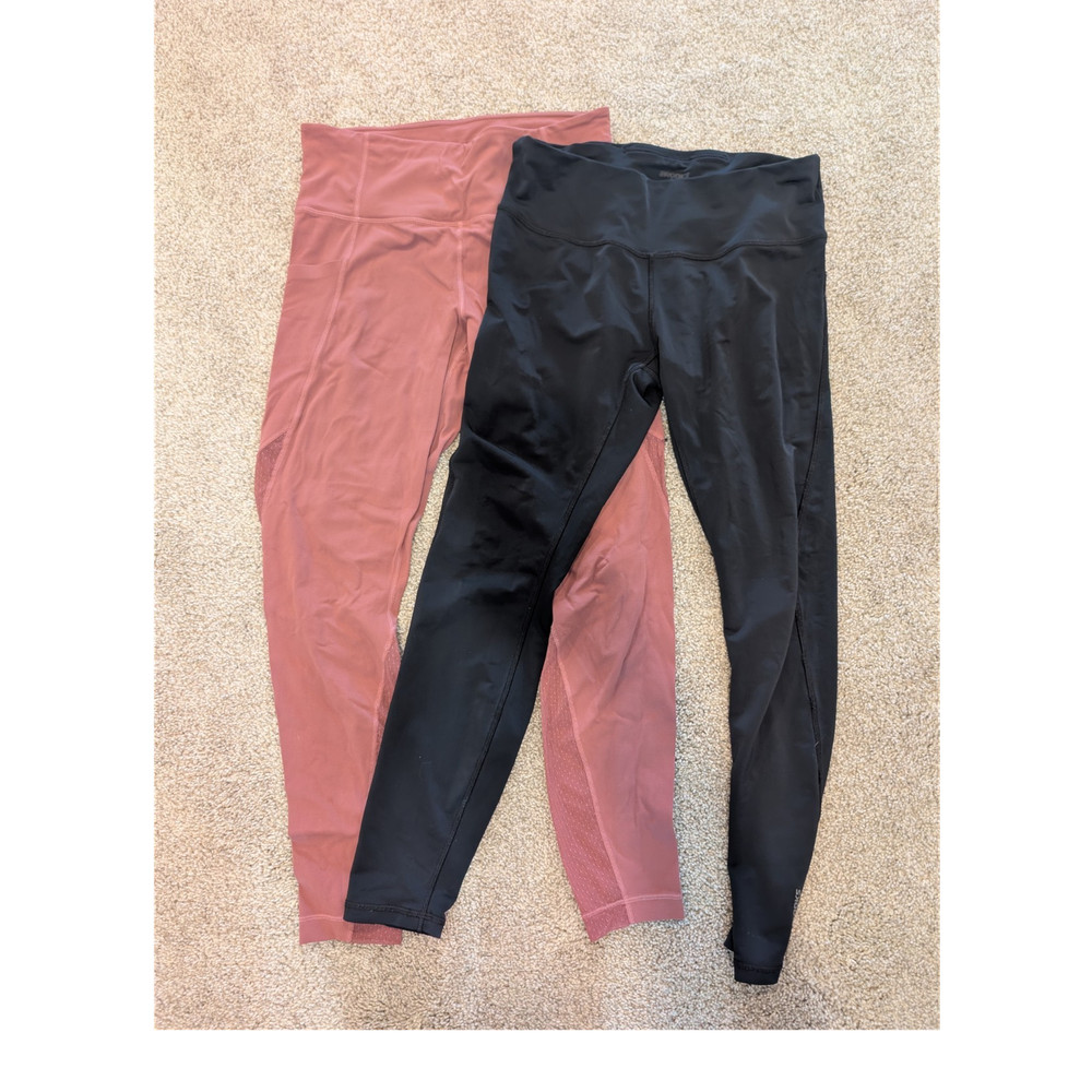 Athleta & Brooks Lot 2 Women's Ankle Leggings Size M Solid Black Pink Logo