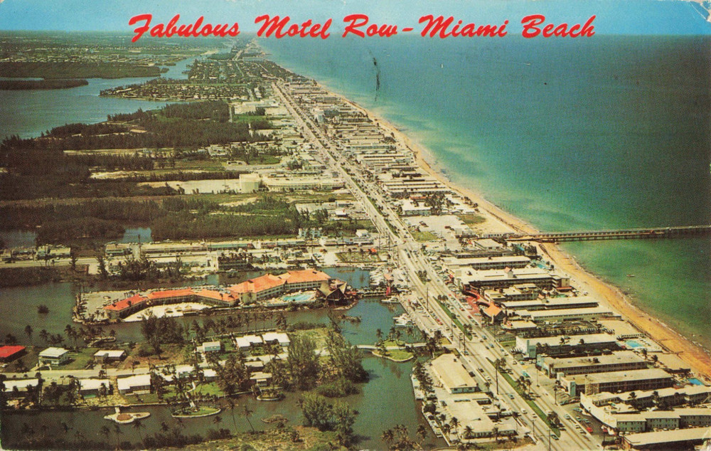 Aerial View of Motel Row - Miami Beach Florida FL - PM 1965 Postcard