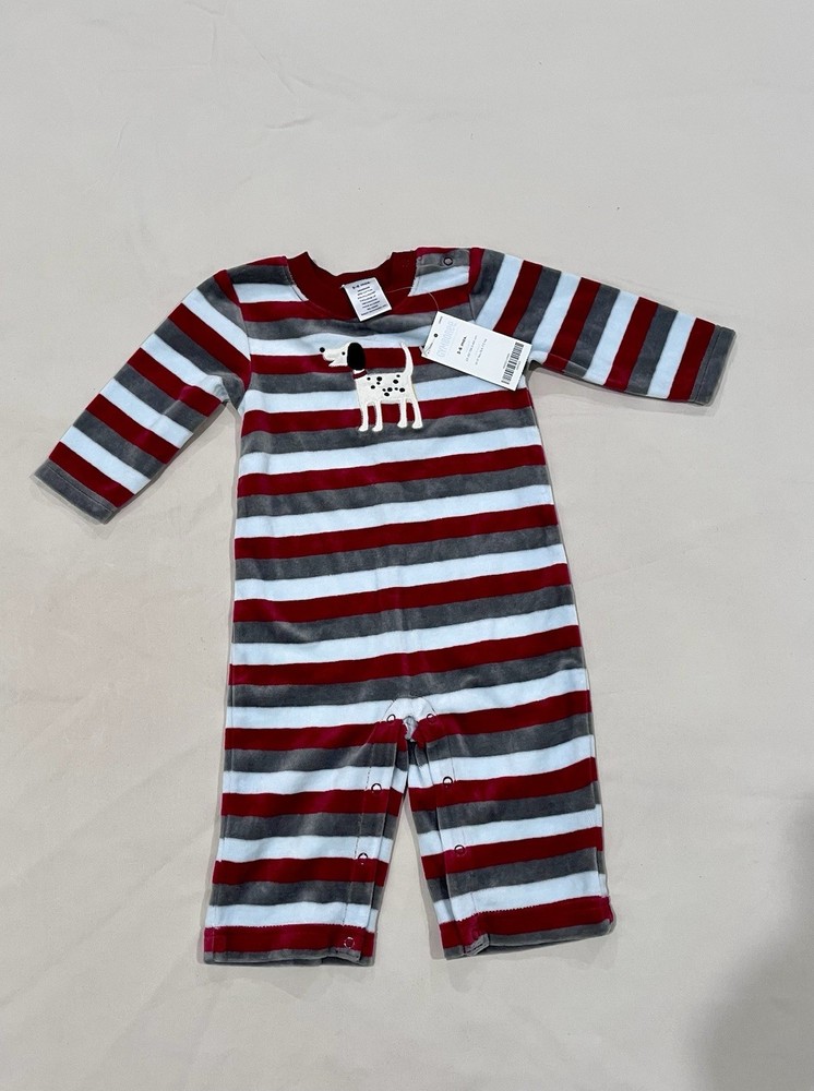 Gymboree Striped Dog Coverall One-Piece Red Gray White 3-6 Months