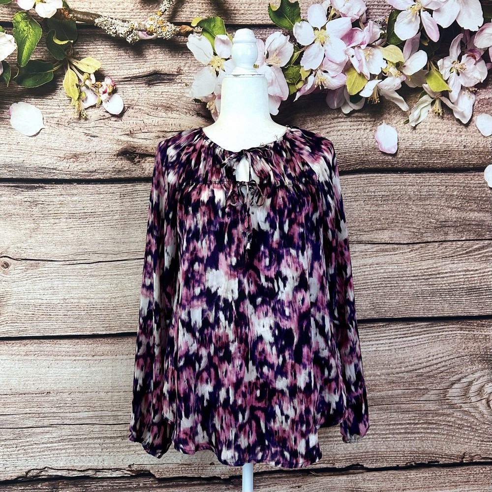 Simply Vera Vera Wang Women’s Purple Tie Dye Ties Front Blouse Large