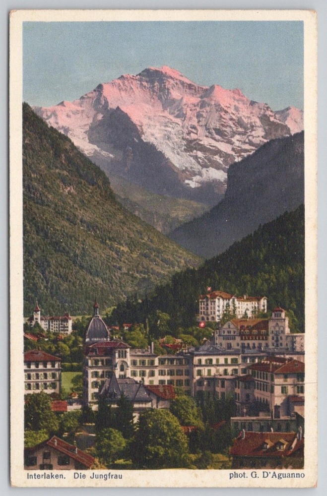 Interlaken Switzerland Jungfrau Mountain Vintage Postcard G. D'Aguanno