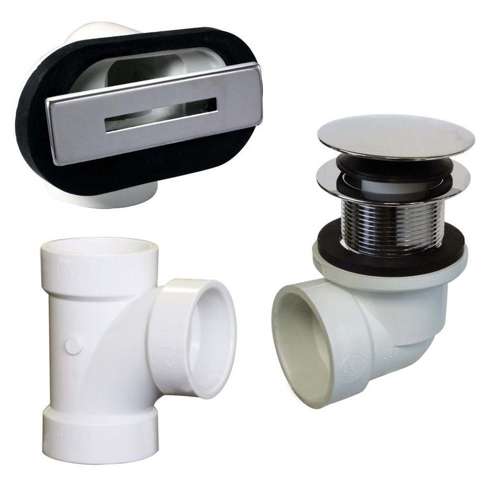 Westbrass Sch40 PVC Tip-Toe Bathtub Drain Trim w Linear Overflow Polished Chrome