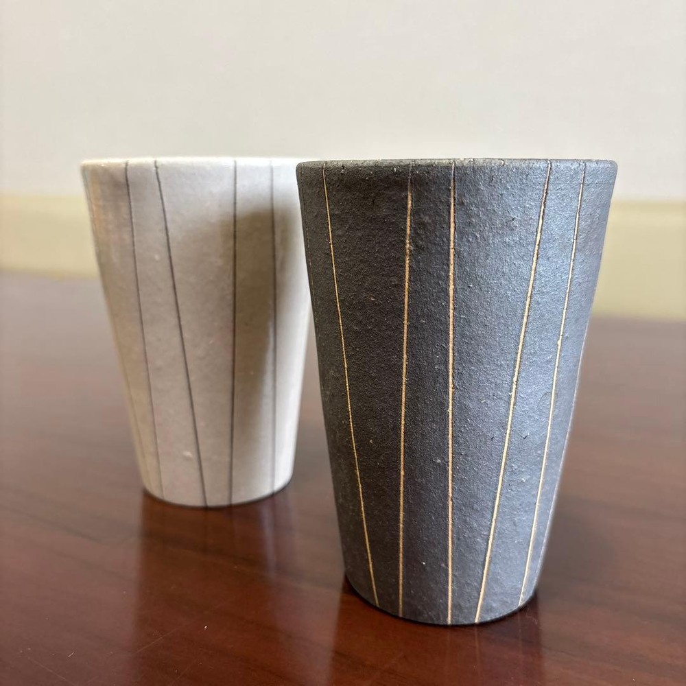 Shigaraki Ware Couple Tumbler Ceramic Tea Cup Set 12cm Height