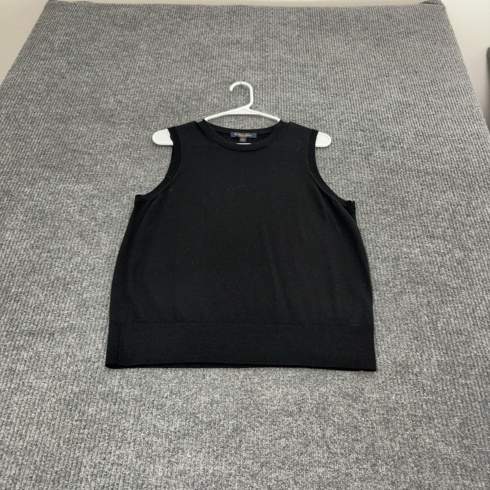 Brooks Brothers Sweater Vest Womens L Black Merino Wool Shell Classic Preppy