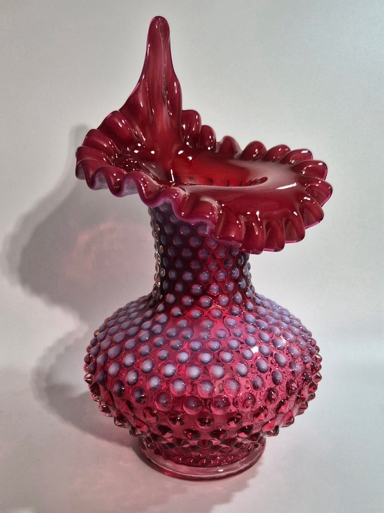 Rare Fenton F*** Up Cranberry & Opalescent Hobnail Jack In The Pulpit
