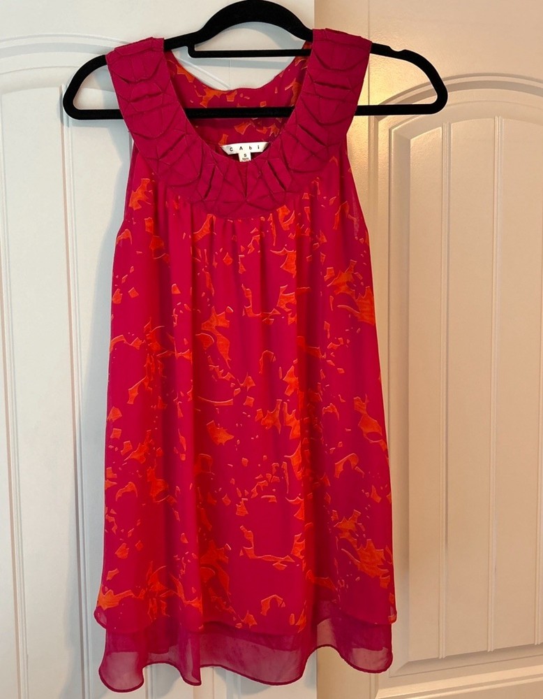 Cabi Tank Top Women Small Pink Orange Floral Sleeveless Round Neck Style #999