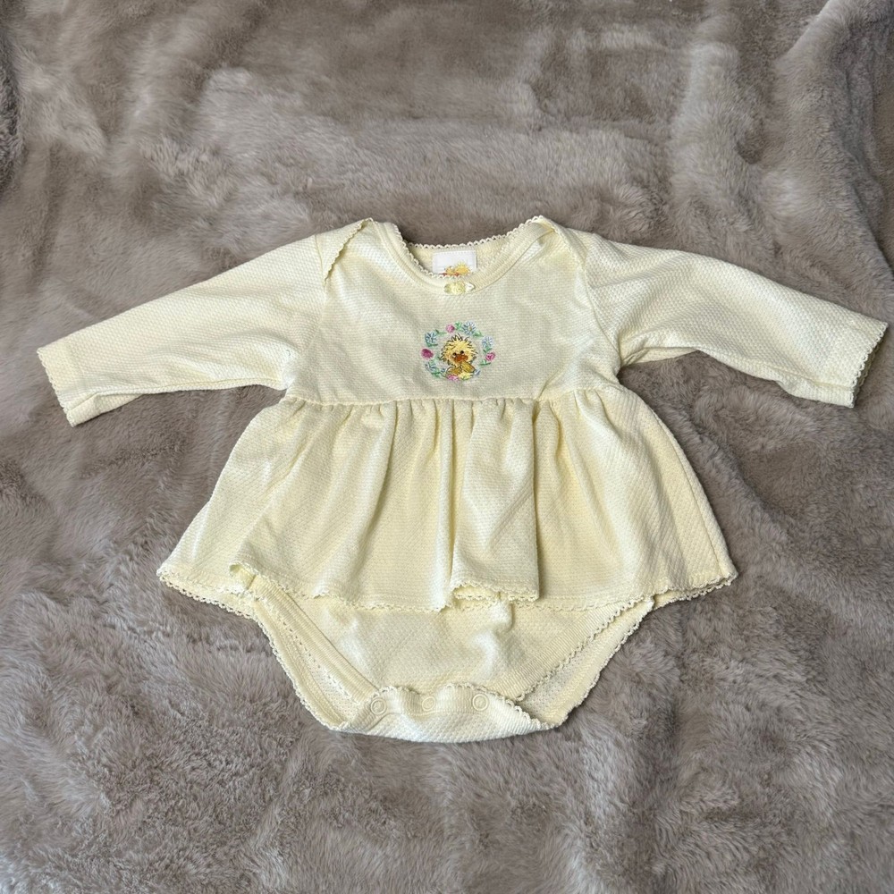 Little Suzy’s Zoo 6-9M Baby Girl Romper Yellow Duck Ruffle Trim Vintage Y2K