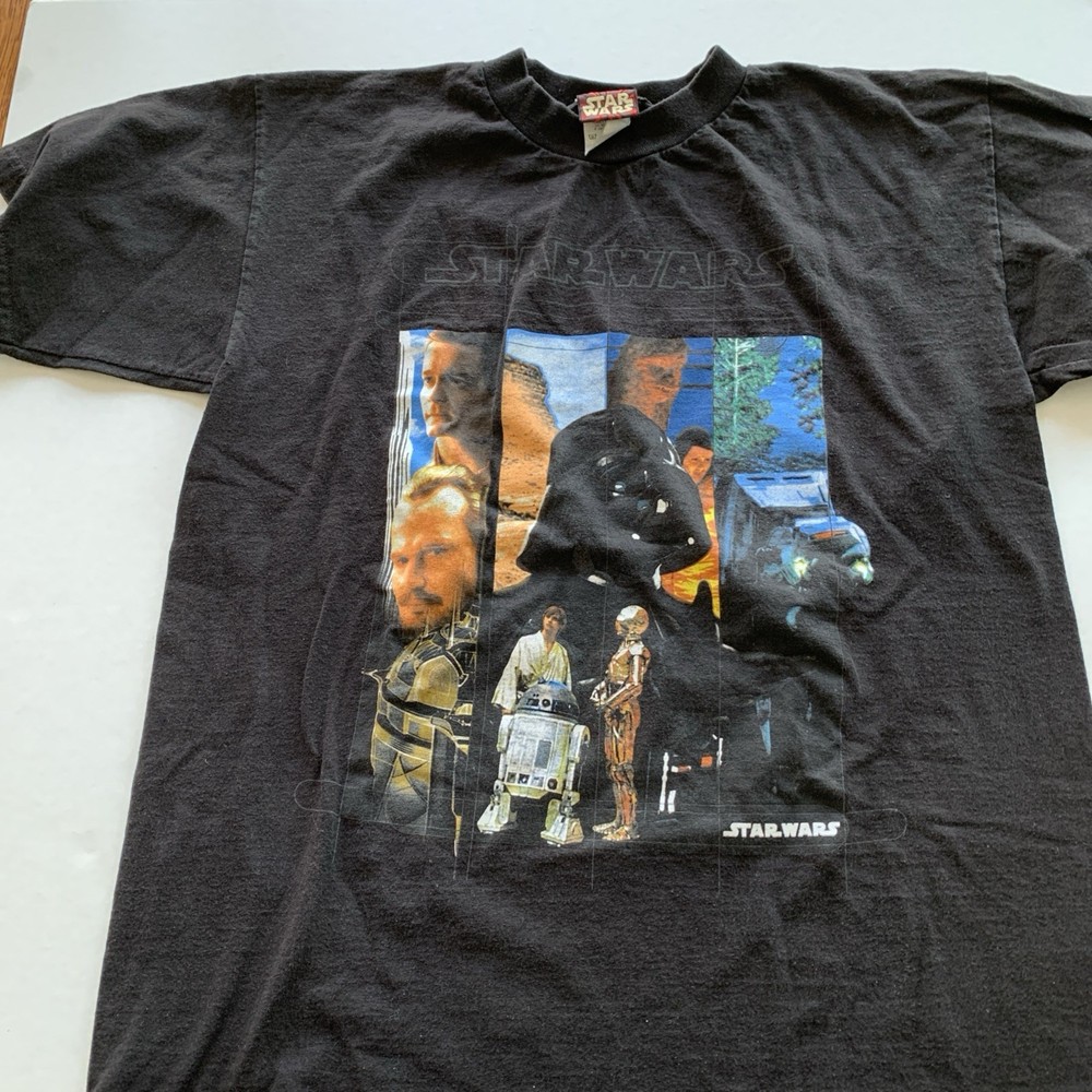 Vtg Star Wars Men’s Large Black T Shirt Cotton Darth Vader, R2-D2, Luke