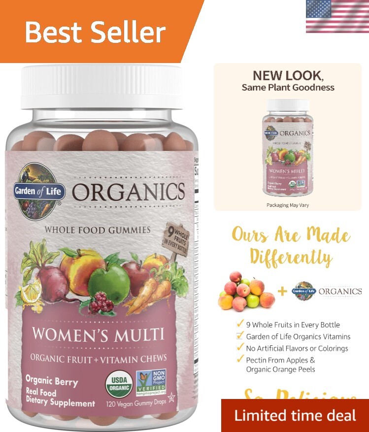 Organics Women's Gummy Vitamins - Berry - Certified Organic, Non-GMO, Vegan, ...