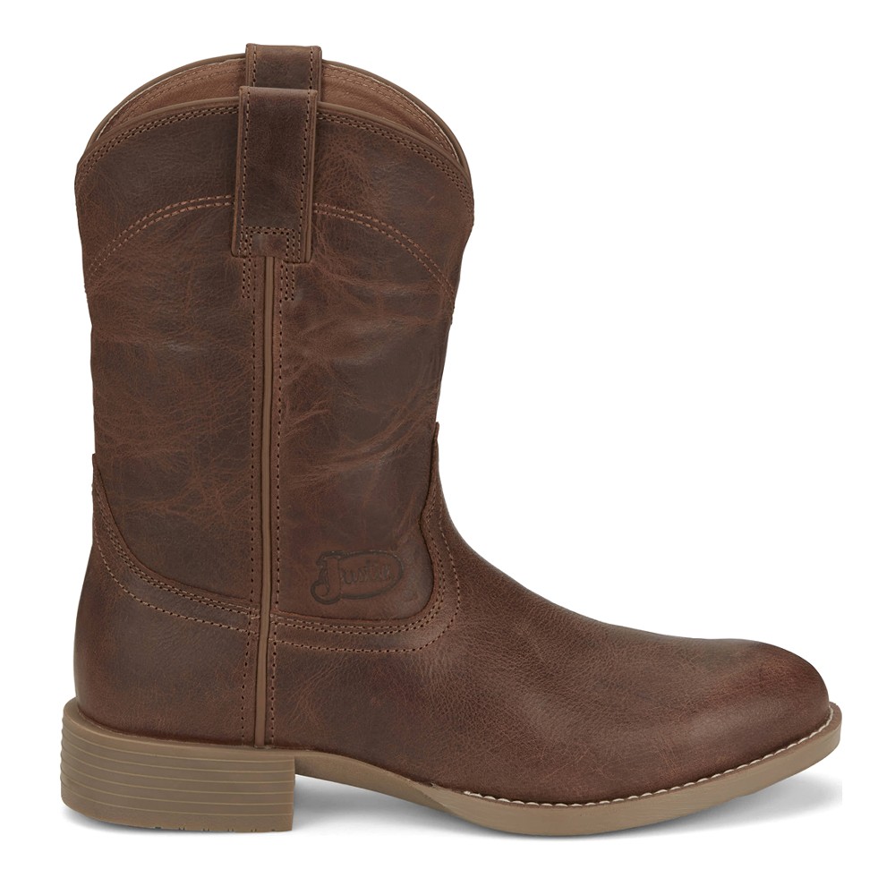 Justin Boots Kilgore 10 Inch Stampede Round Toe Pull On Cowboy Boots for Men in Brown