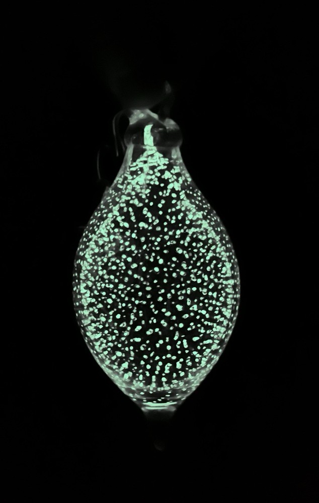Hand Blown Art Glass GLOW IN THE DARK Ornament Speckled Christmas Rare Teardrop