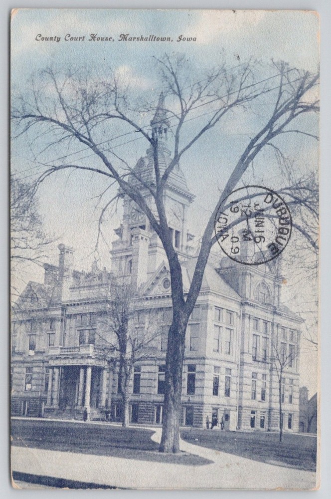 1909 Marshalltown IA County Court House Postcard - Dubuque Postmark