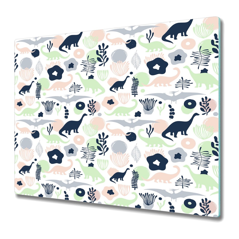 Tempered Glass Worktop Saver Kitchen Colourful Dinosaurs 60x52