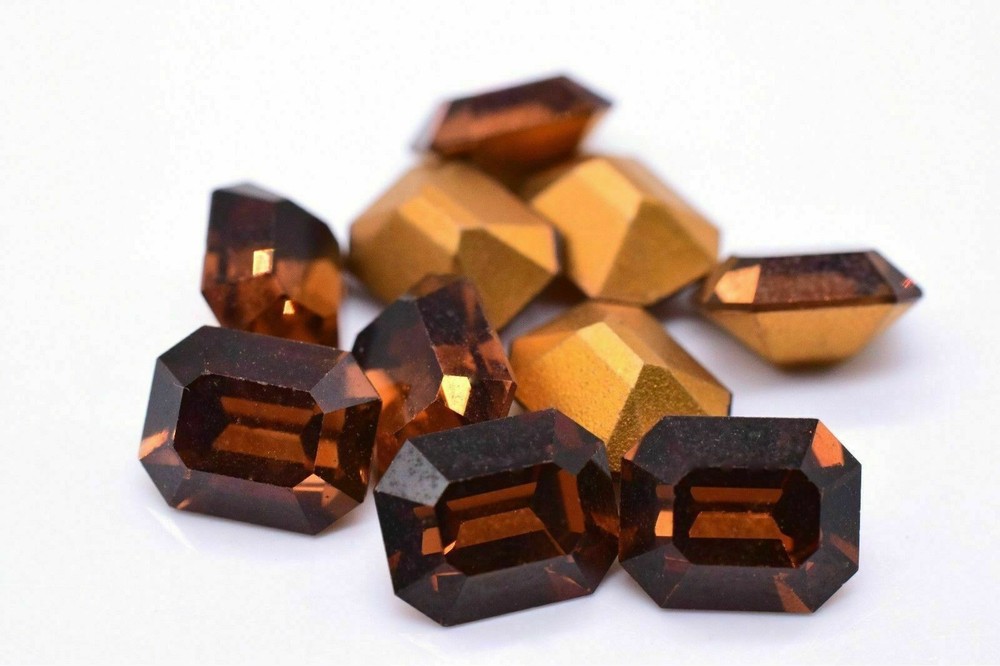 Swarovski Glass Topaz Foiled Faceted Cabochon Rhinestone 8 x 10 mm Vintage